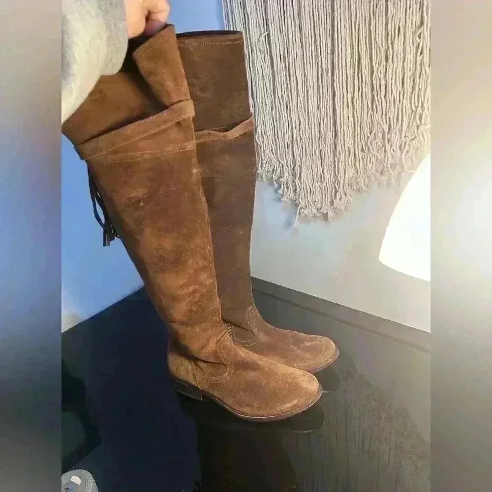 Frye Brown Suede Molly Tassel Over the Knee Boot, Size 7 Excellent condition